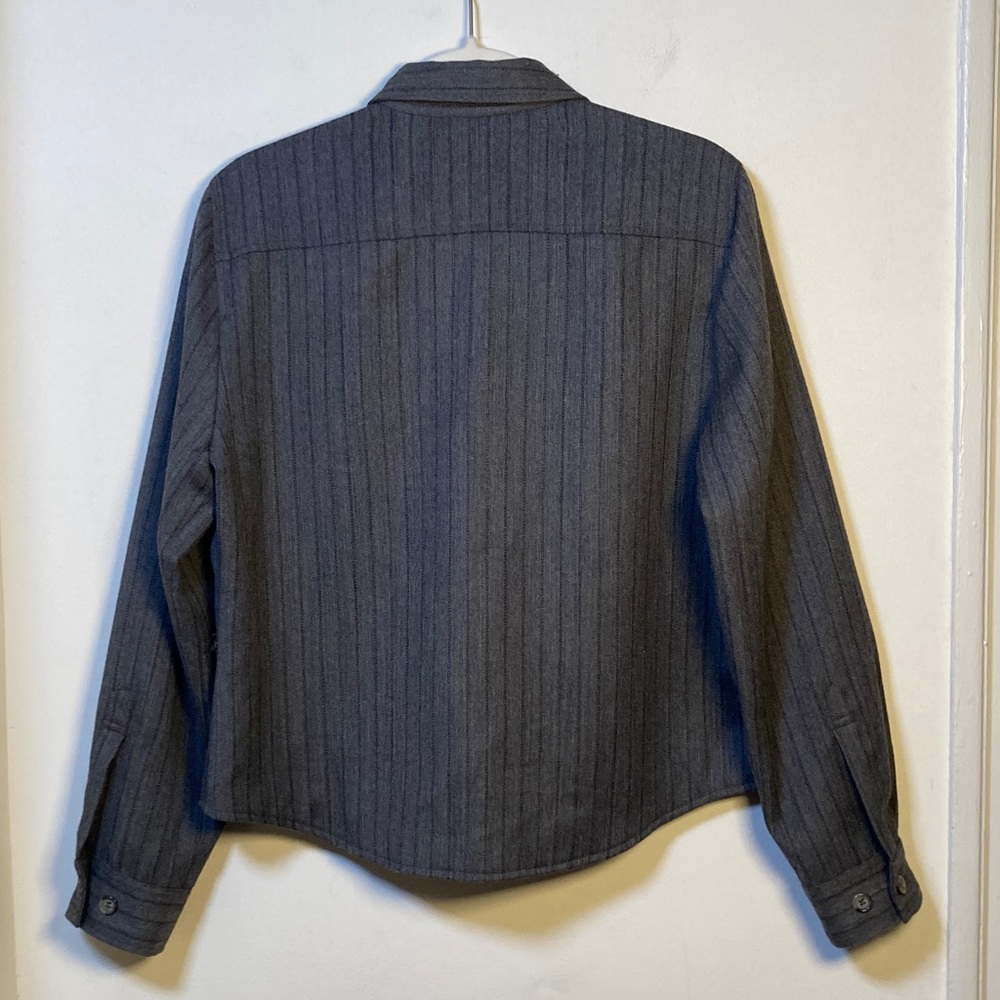 Y2K Harve Benard Wool Cropped Shacket 12 Pinstripe Charcoal Gray Stockholm Style - Picture 9 of 9